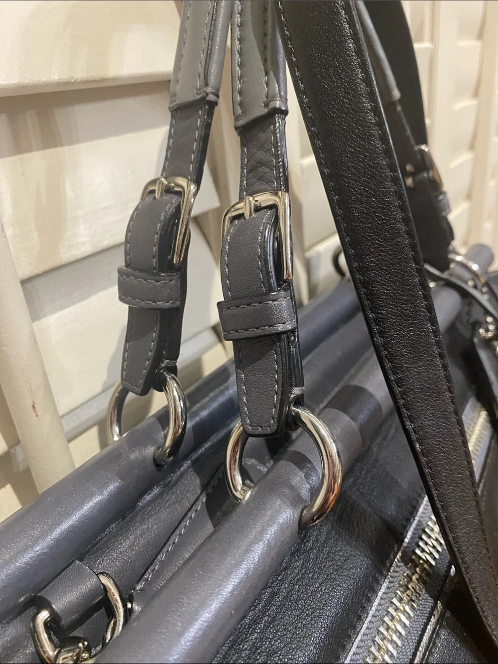 Rare Coach Pinnacle Louise Erin  Black & Gray Leather Satchel with Python detail
